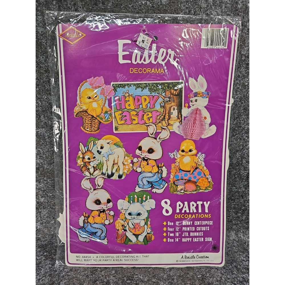 Vtg 80s Beistle Easter Party Decorations 8pc Paper Decorations, New